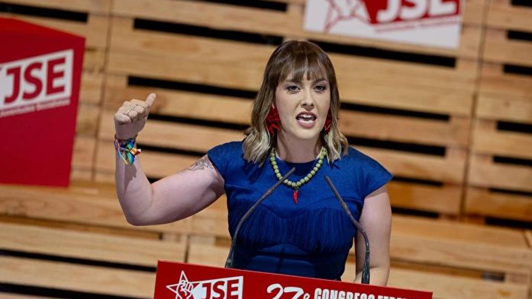 La nueva secretaria general de JSE, Aránzazu Figueroa, en el Congreso de este domingo.