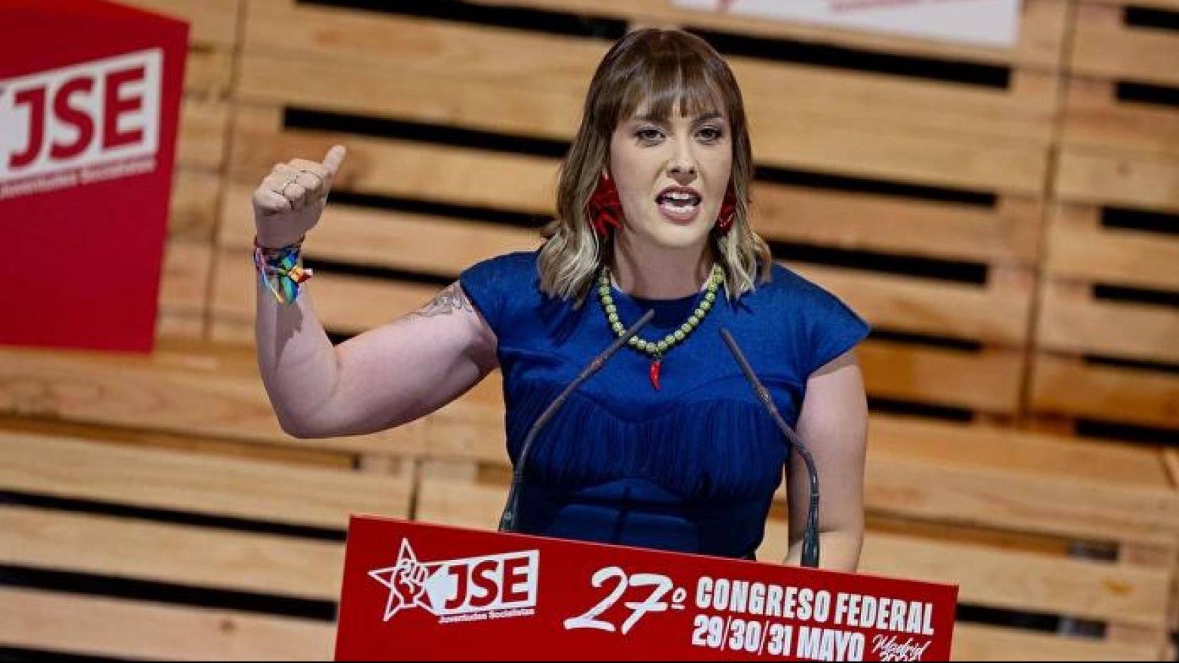 La nueva secretaria general de JSE, Aránzazu Figueroa, en el Congreso de este domingo.