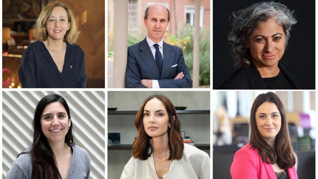 Eloísa del Pino, presidenta del Consejo Superior de Investigaciones Científicas (CSIC); Jaime Olmedo, rector de la UCJC; Cristina Aranda, consultora de inteligencia artificial y cofundadora de Mujeres Tech;  Patricia Aymá Maldonado, Premio Princesa de Girona 2026;  Eugenia Silva, modelo y empresaria; y Carla Ruiz, directora de Recursos Humanos de AstraZeneca España.