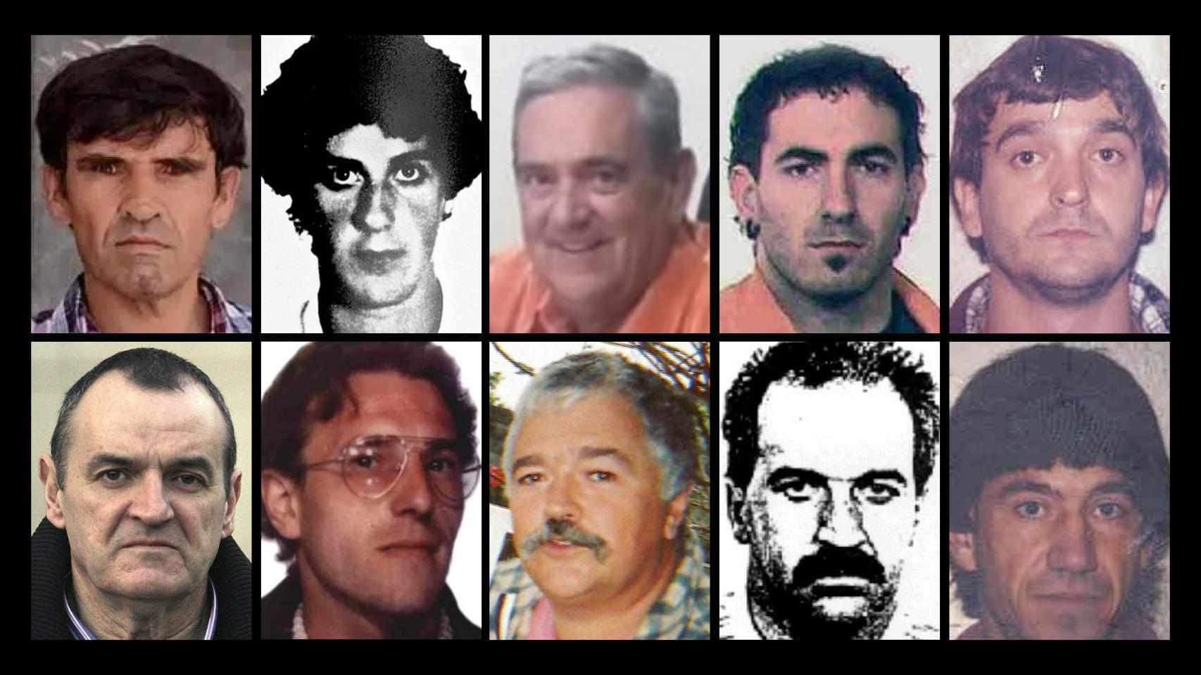 De izquierda a derecha y de arriba abajo: Manuel Asier Guridi, Arturo Cubillas , Xabier Arruti Imaz, Ignacio Echevarría Lanzábal, José Ángel Uriz Zabaleta, Iñaki de Juana Chaos, José Luis Eciolaza Galán ('Dienteputo'), Eugenio Barrutiabengoa Zabarte ('Arbe'), Luis María Olalde ('Txistu') y Ángel María Lizarbe Osés.