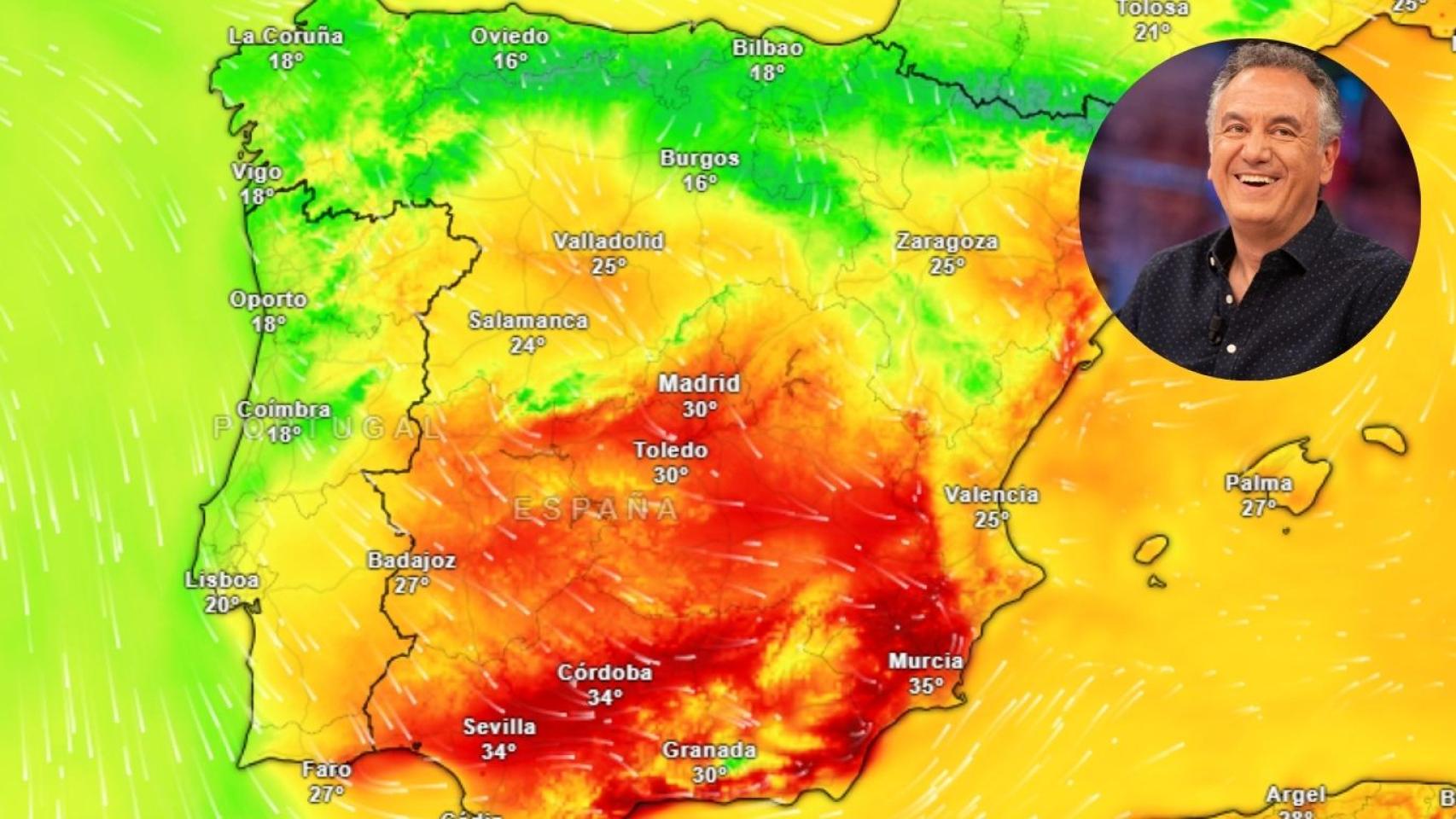 Montaje de Roberto Brasero y la previsión de temperatura del martes a las 20:00 horas. 