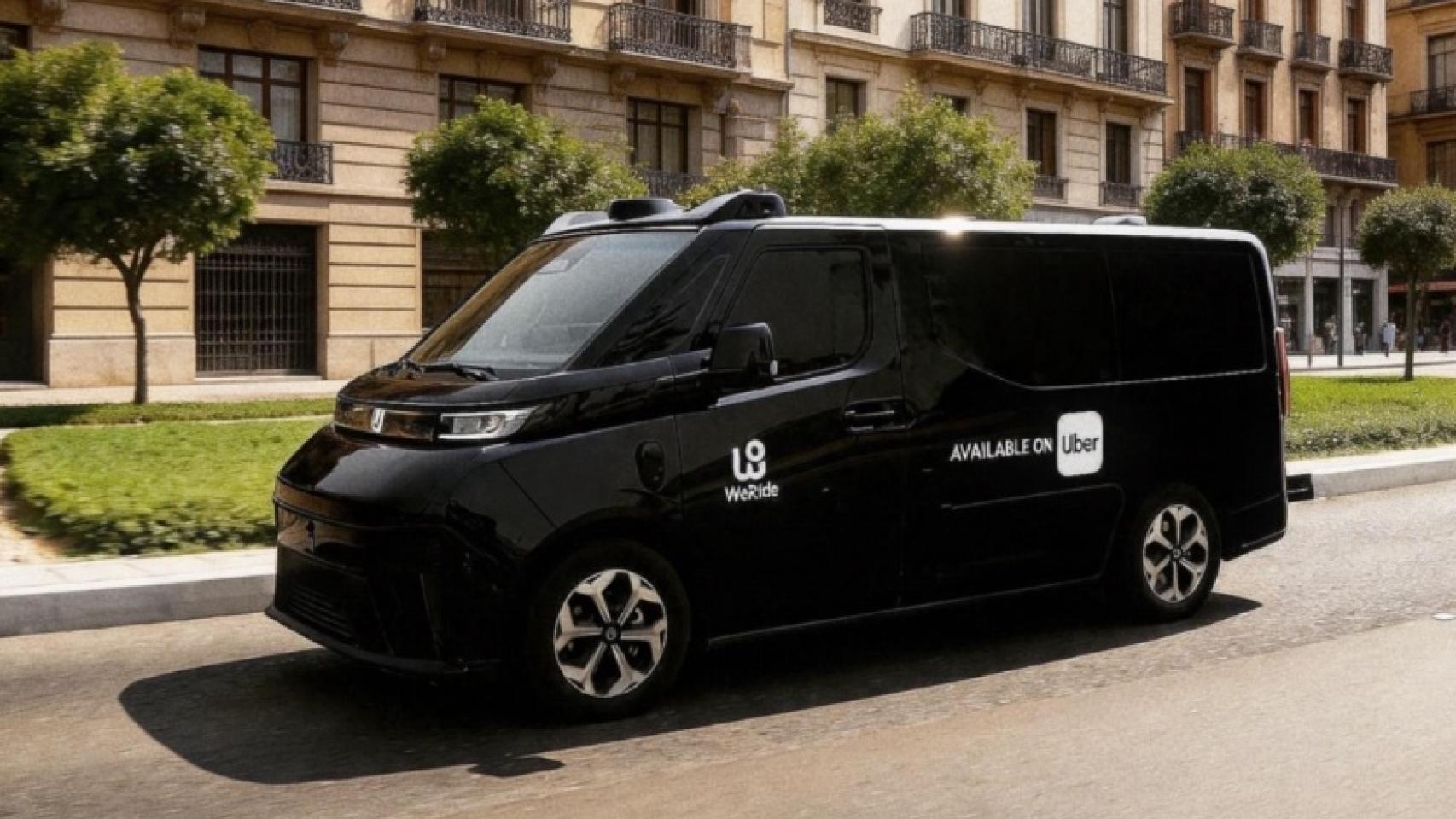 Ilustración de un vehículo autónomo GXR de WeRide y Uber en Madrid.