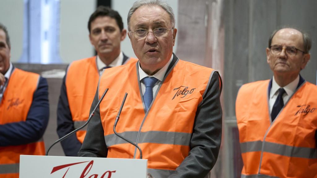 El presidente de Sidenor, José Antonio Jainaga, interviene durante su visita a las instalaciones de la empresa Talgo, a 18 de diciembre de 2025, en Rivabellosa, Álava, País Vasco (España).
