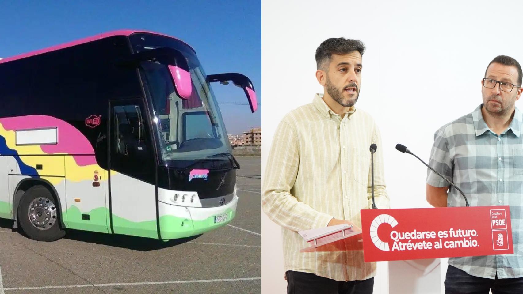 Montaje con el autobús de la ruta escolar y los procuradores del PSOE por Zamora.