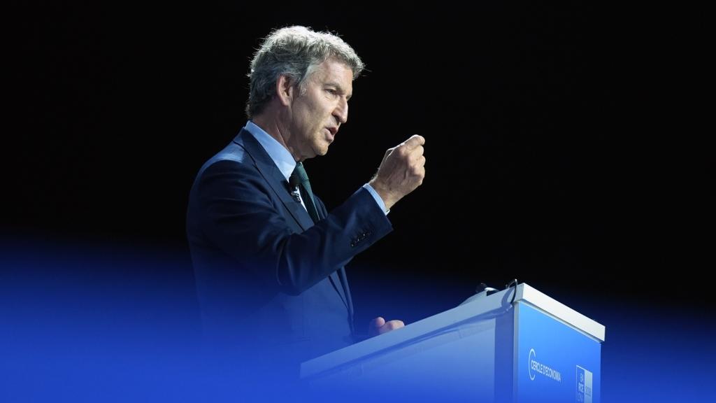 El presidente del PP, Alberto Núñez Feijóo, este martes en el Círculo de Economía.