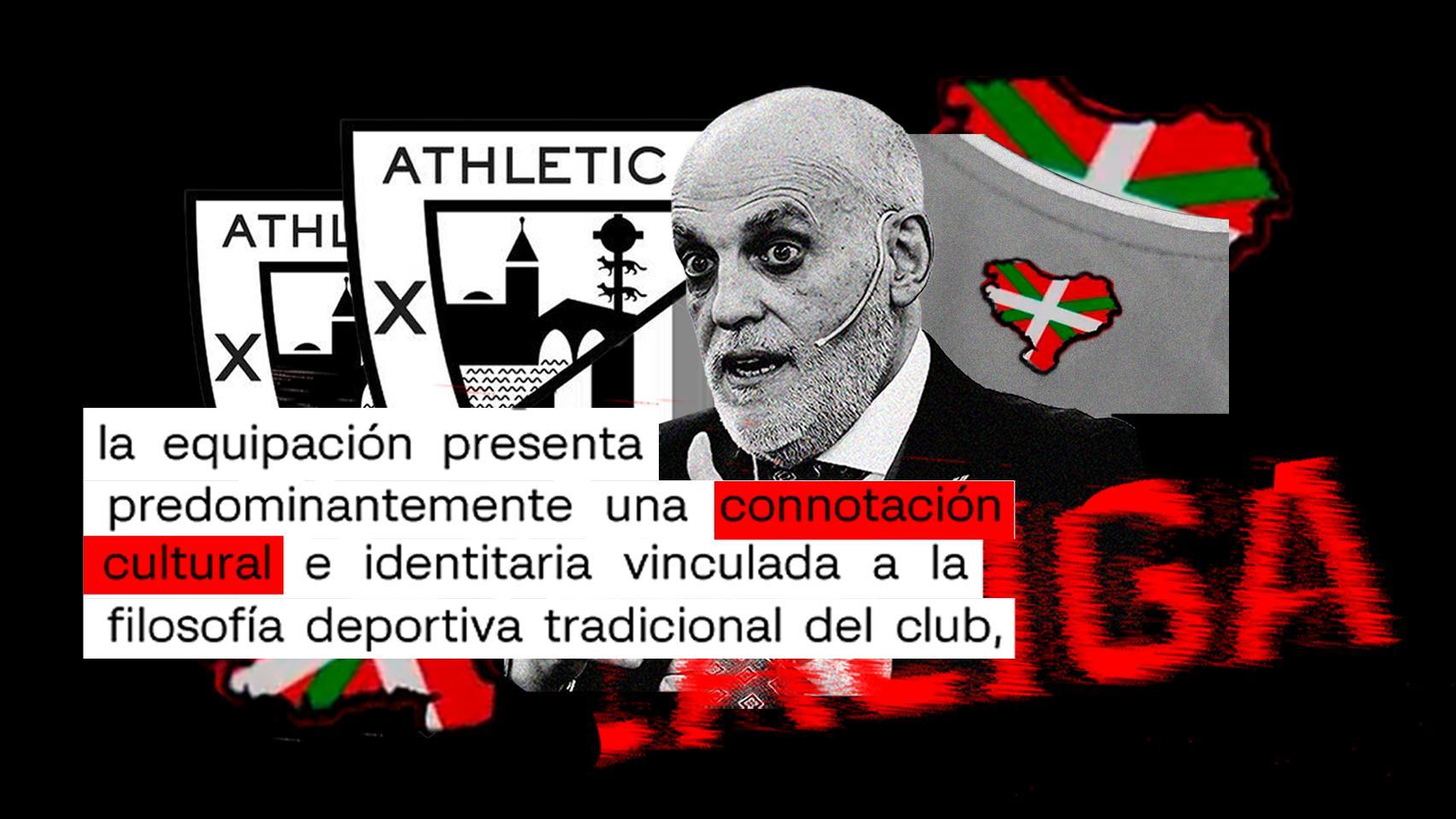El presidente de LaLiga, Javier Tebas, junto a un extracto de la carta en la que avala la equipación del Athletic.