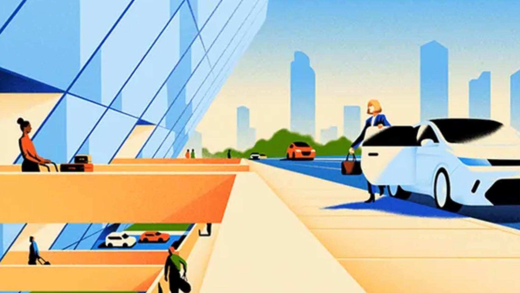 Ilustración de un Uber en una ciudad