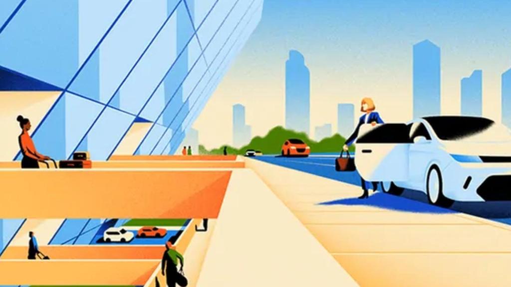 Ilustración de un Uber en una ciudad