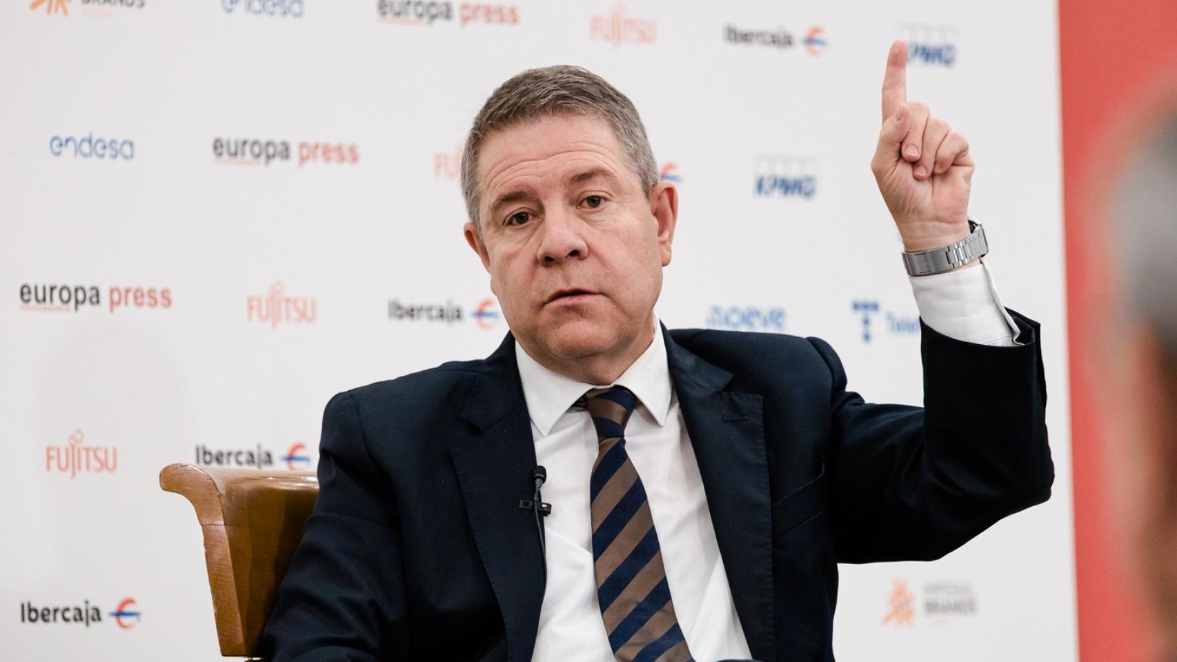 El presidente de Castilla la Mancha, Emiliano García Page, durante el desayuno informativo organizado por Europa Press en Madrid.