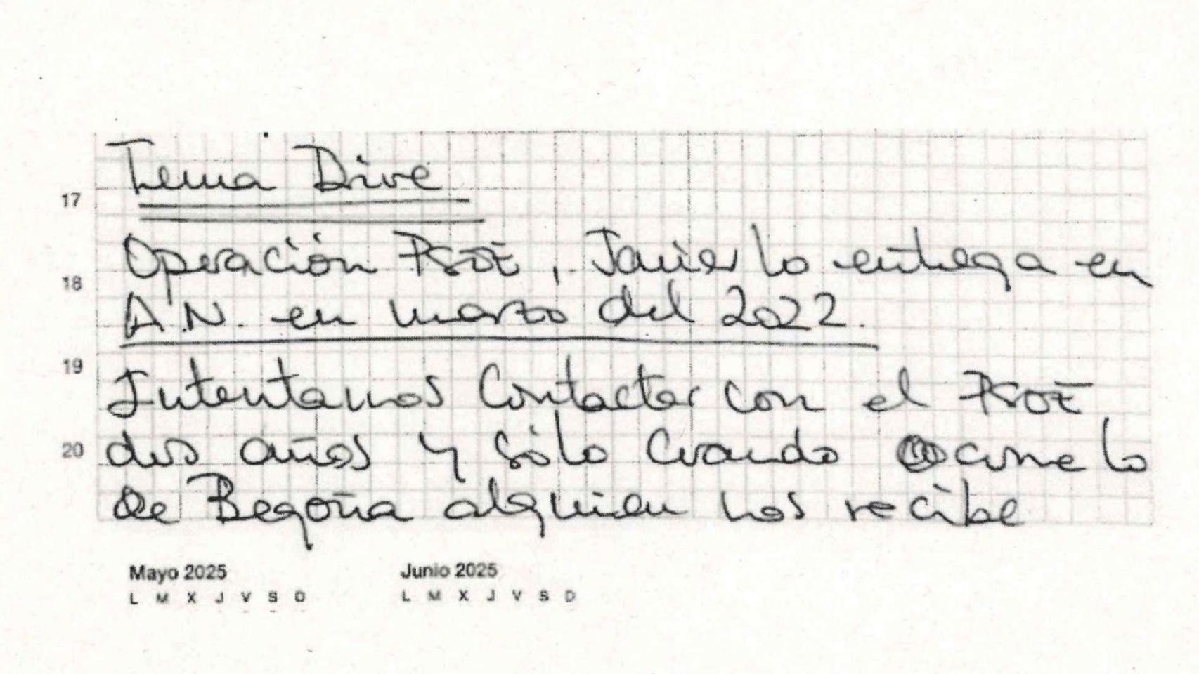 La nota manuscrita en la agenda de Leire.