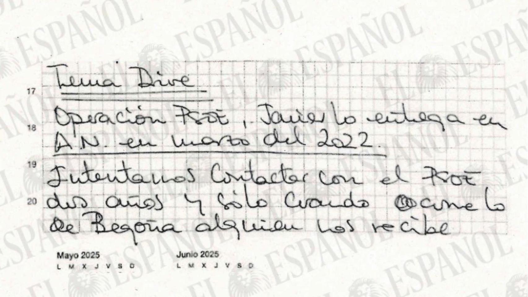 La nota manuscrita en la agenda de Leire.