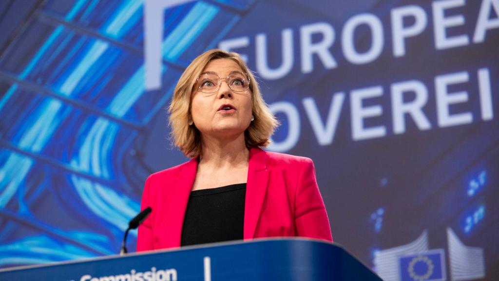 Henna Virkkunen, Vicepresidenta Ejecutiva de la Comisión Europea par la Soberanía digital, Seguridad y Democracia durante la presentación