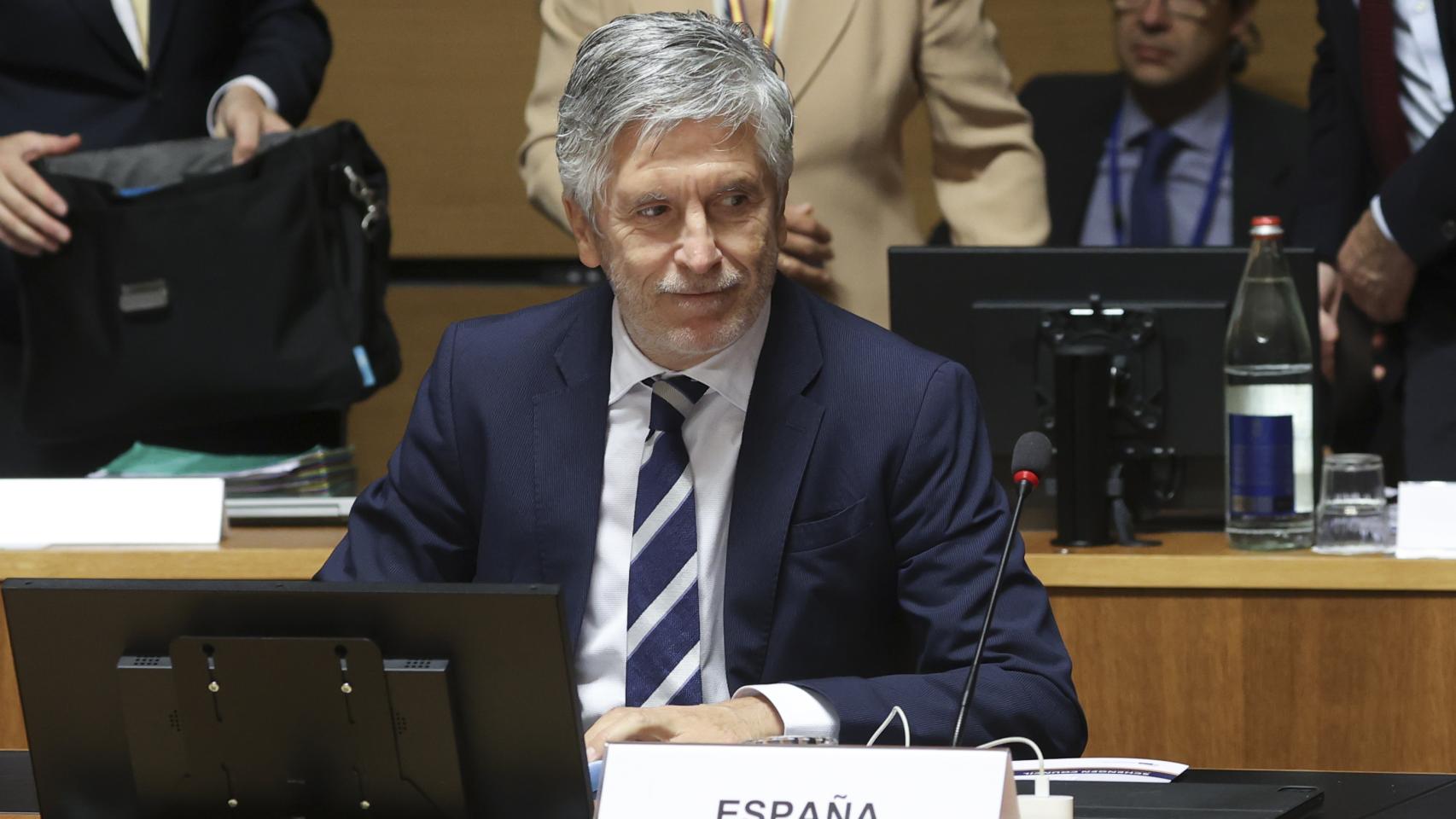 El ministro del Interior, Fernando Grande-Marlaska, durante el Consejo de Interior de la UE celebrado este jueves en Luxemburgo