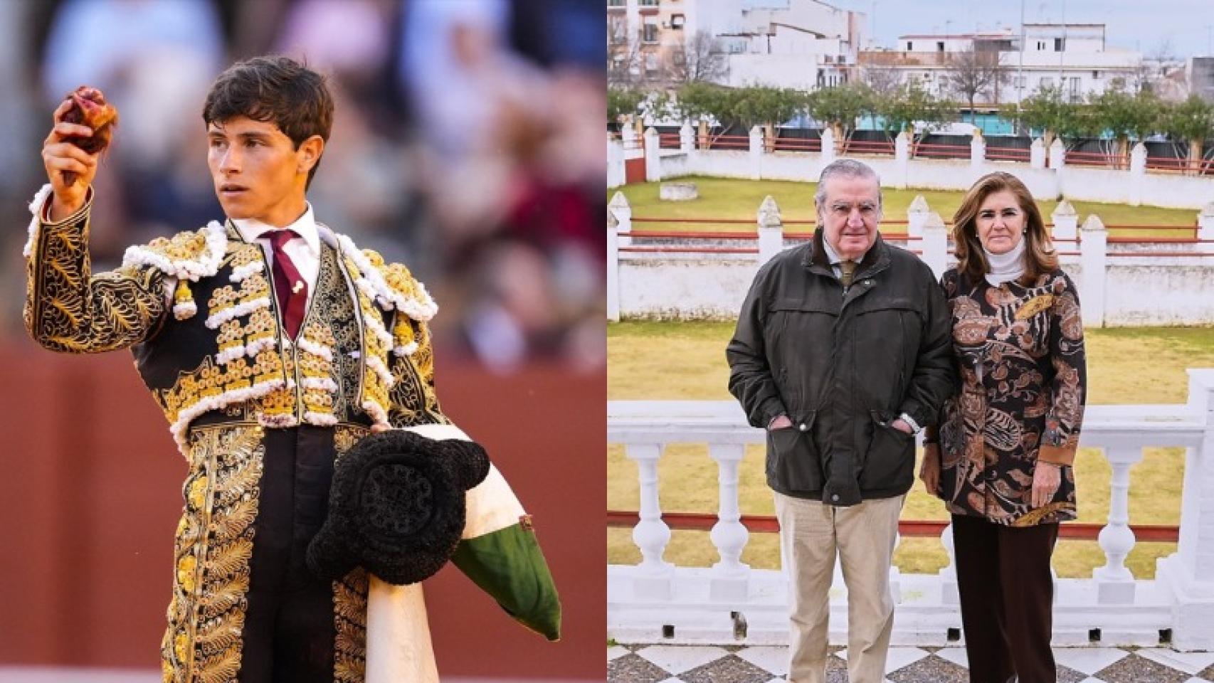 El torero Aarón Palacio y los propietarios de la Venta de Antequera, Lola Rojas y Daniel de la Fuente.