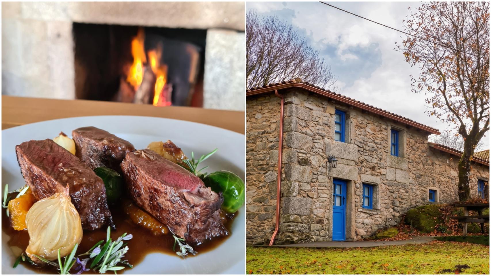 Plato y exteriores del restaurante A Parada das Bestas
