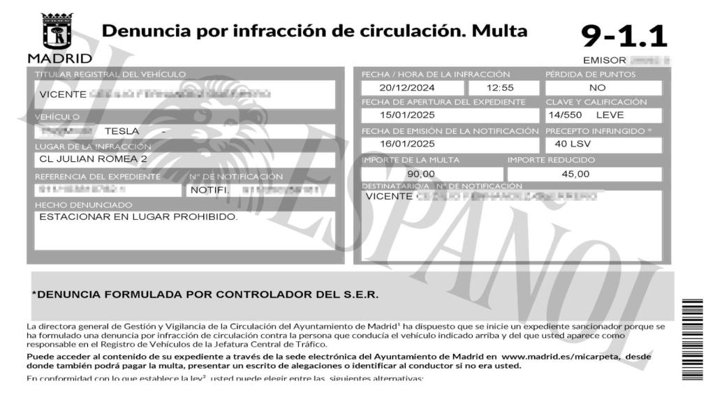 Imagen de la multa incluida en los anexos del sumario del 'caso Leire'.