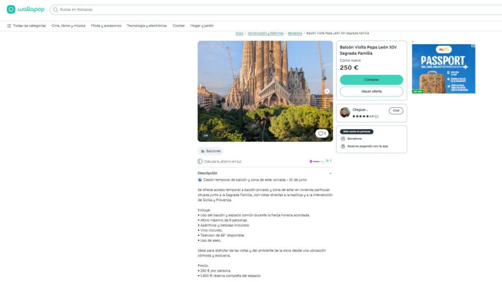 Oferta de balcones en Barcelona para ver el papamóvil.