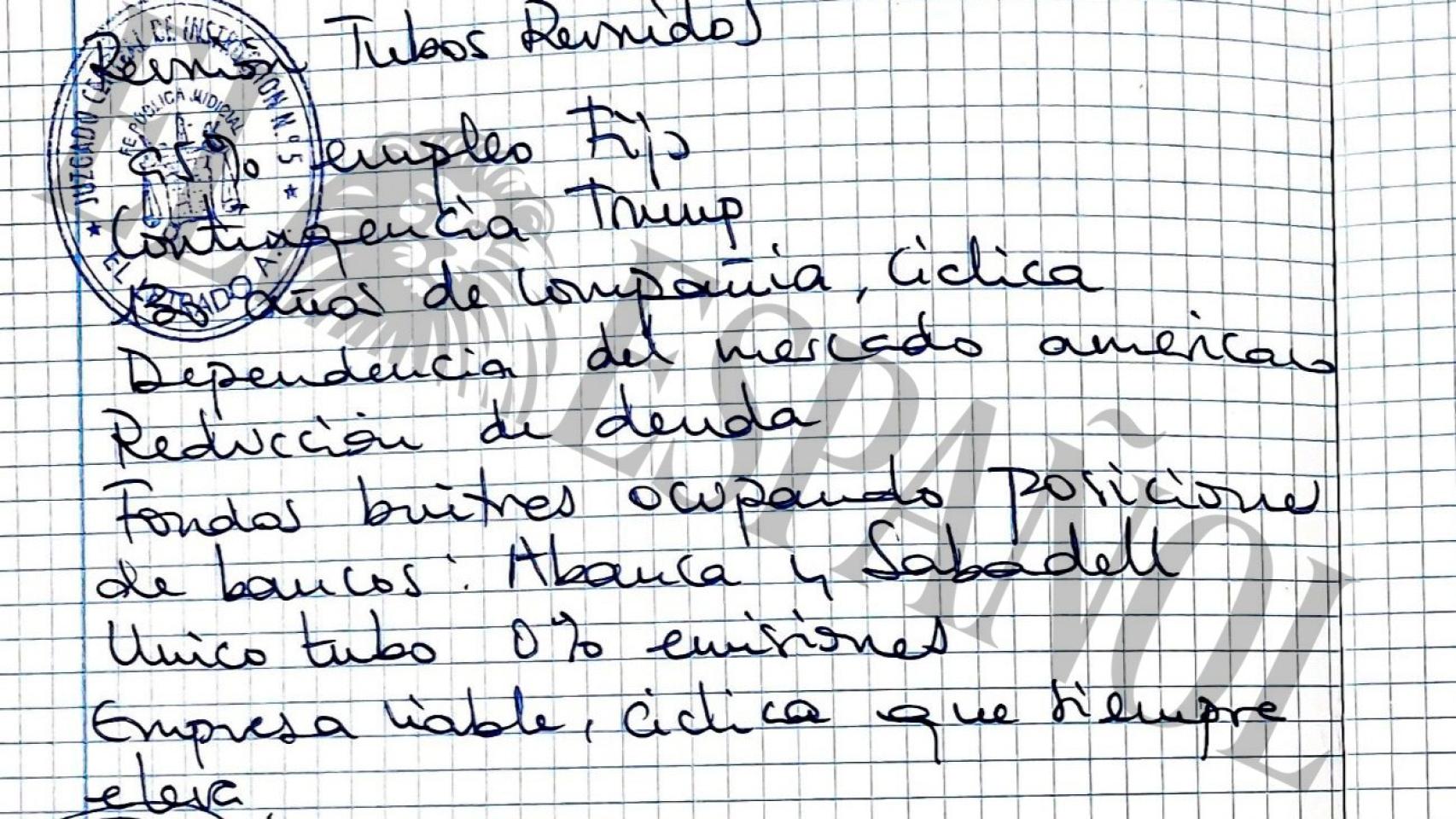 Una página de las agendas de Leire Díez.