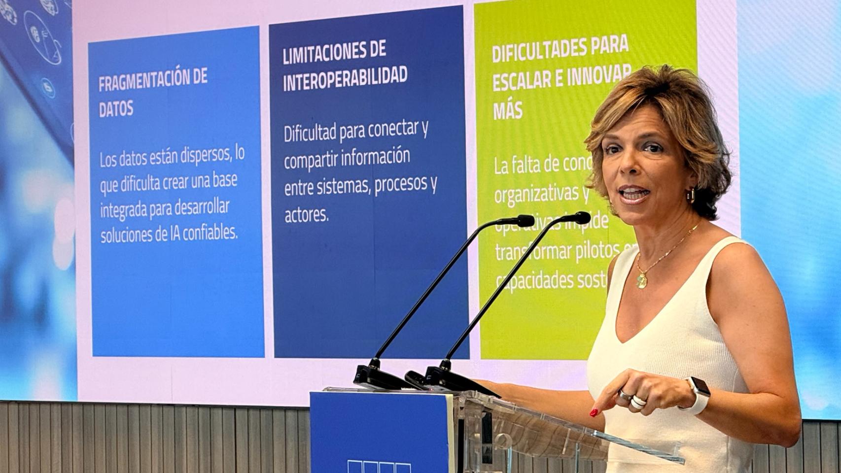Marta Villanueva, durante la presentación del informe de Nexo IA Start