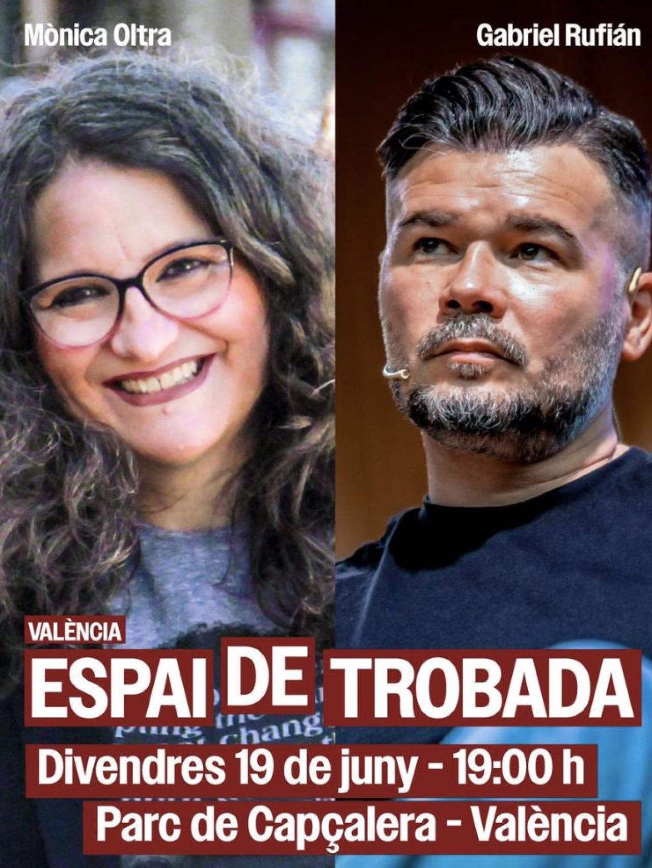 Cartel del acto conjunto entre Mónica Oltra y Gabriel Rufián. EE