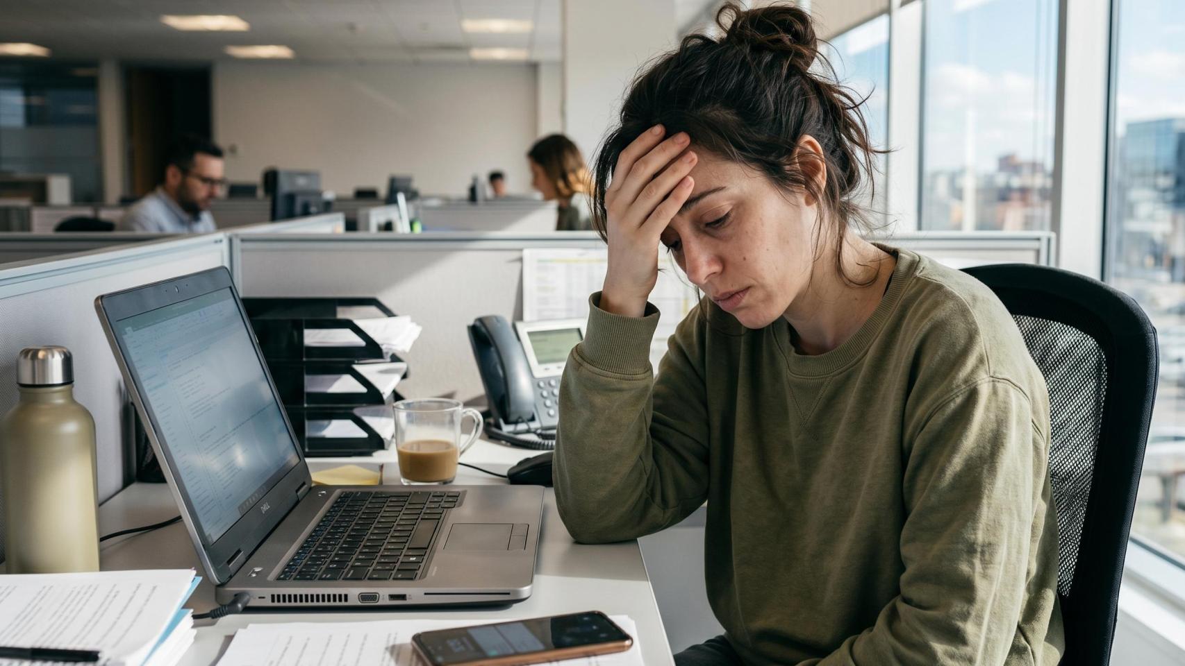 Una mujer cansada en el trabajo.