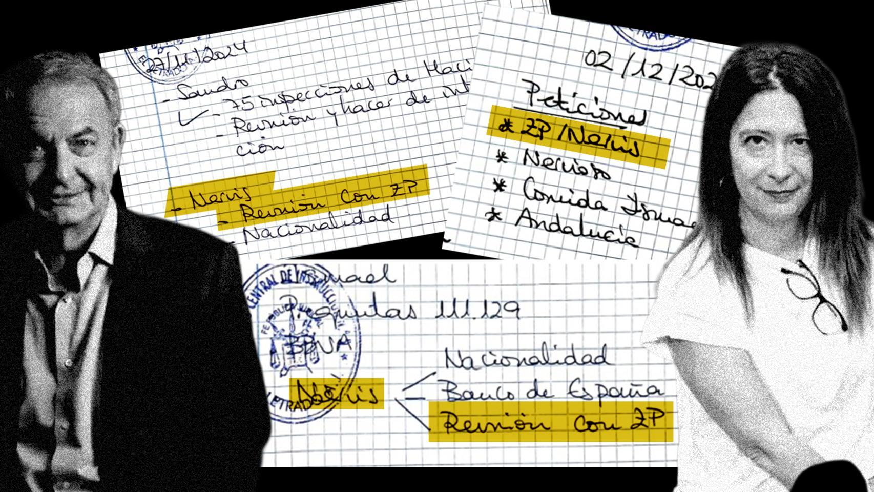 Las anotaciones sobre Zapatero y Nervis Villalobos en la agenda de Leire Díez.