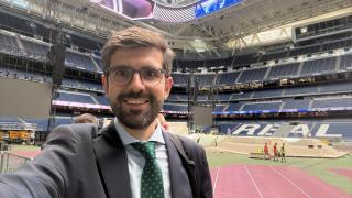 El aragonés José María Albalad, en el Bernabéu, centro de operaciones de la visita del Papa.