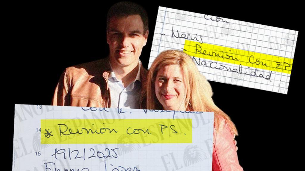 Fotomontaje de una fotografía de Pedro Sánchez y Leire Díez, junto a fragmentos de las notas de la 'fontanera'.