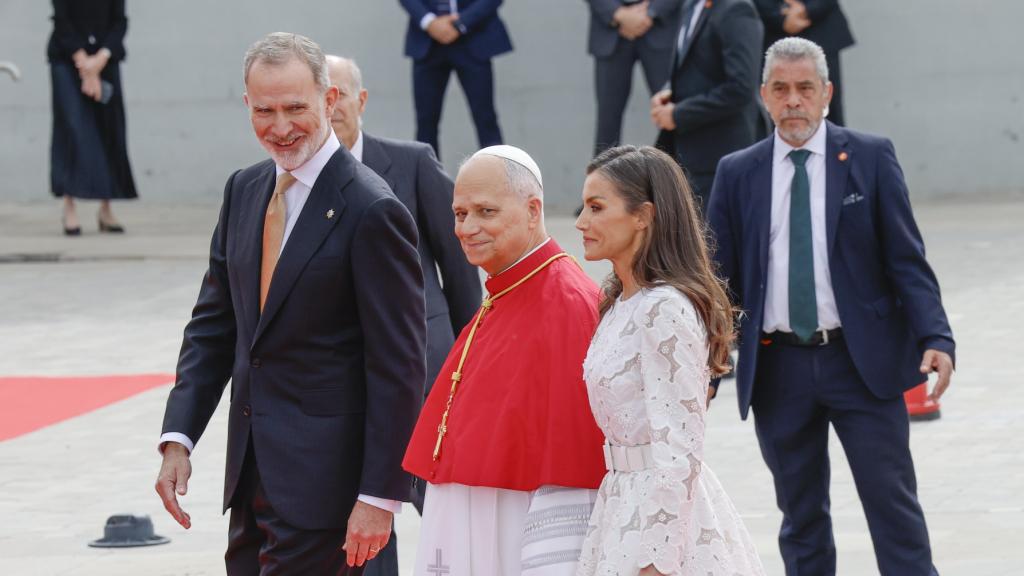 Los reyes Felipe y Letizia, con el papa León XIV en Madrid.