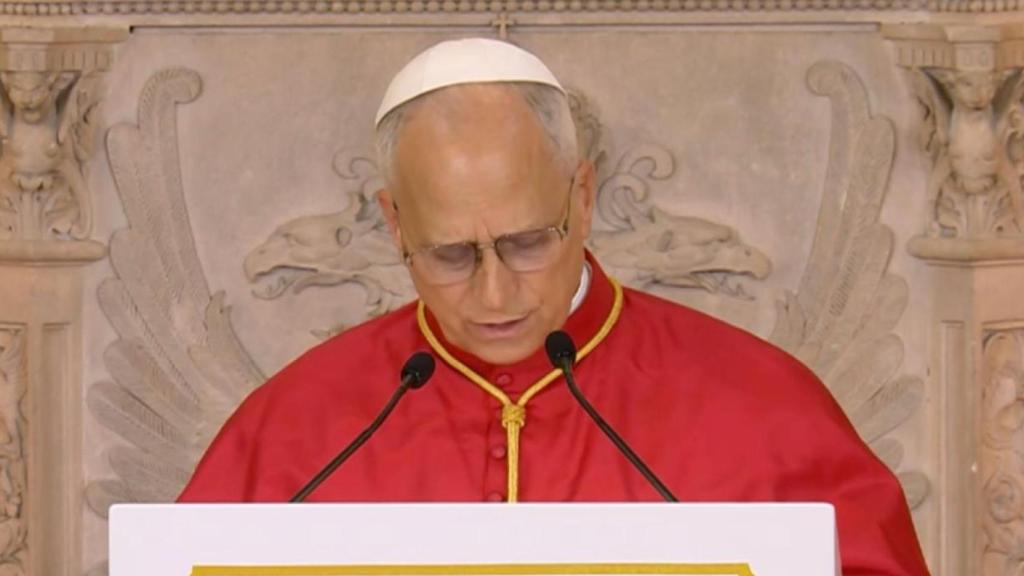 El papa León XIV durante su discurso en el Palacio Real de Madrid.