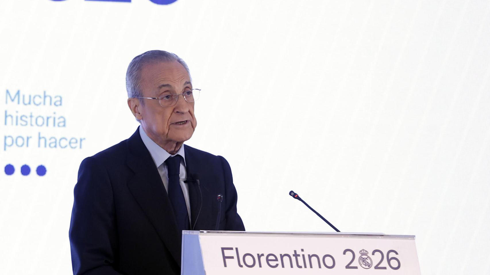 Florentino Pérez, durante su acto de cierre de campaña a la presidencia del Real Madrid.