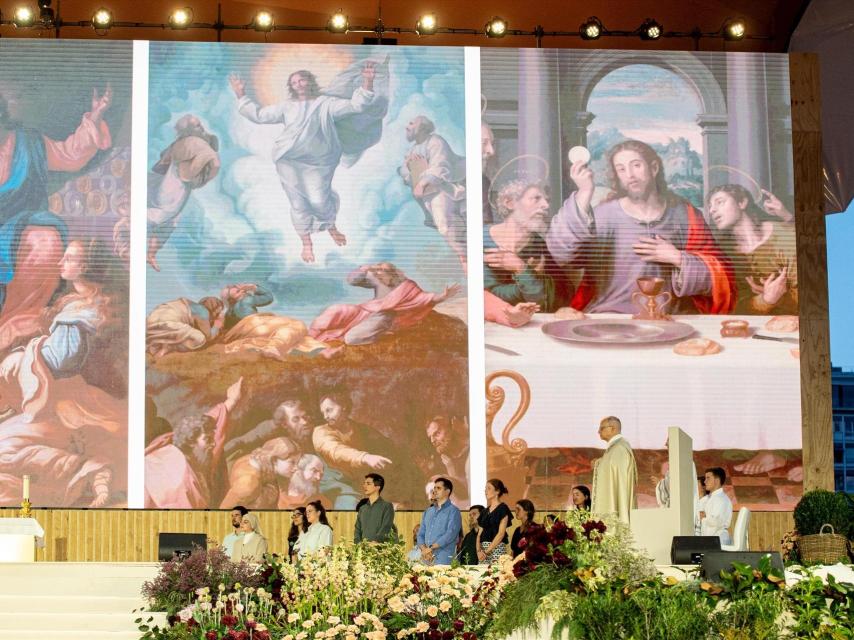 El Papa León XIV, este sábado durante la Vigilia con los jóvenes en la Plaza de Lima de Madrid.