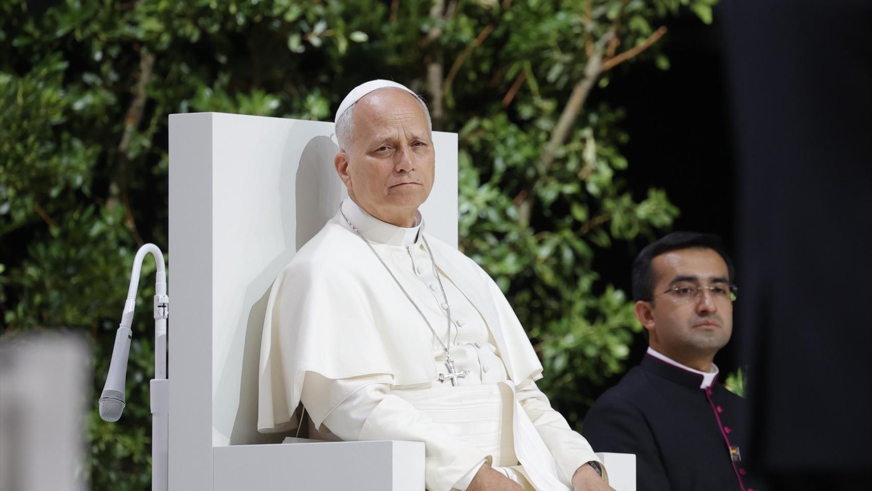 El Papa León XIV durante el encuentro 'Tejer redes con el mundo de la cultura, la educación, la empresa y el deporte', en el Movistar Arena.