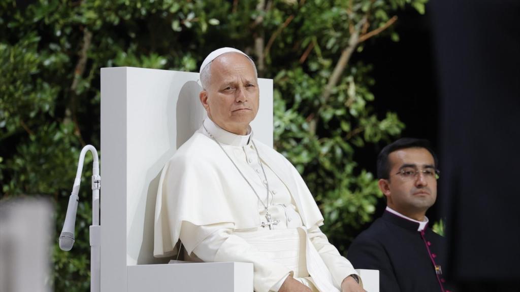 El Papa León XIV durante el encuentro 'Tejer redes con el mundo de la cultura, la educación, la empresa y el deporte', en el Movistar Arena.