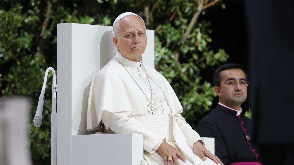 El Papa León XIV durante el encuentro 'Tejer redes con el mundo de la cultura, la educación, la empresa y el deporte', en el Movistar Arena.