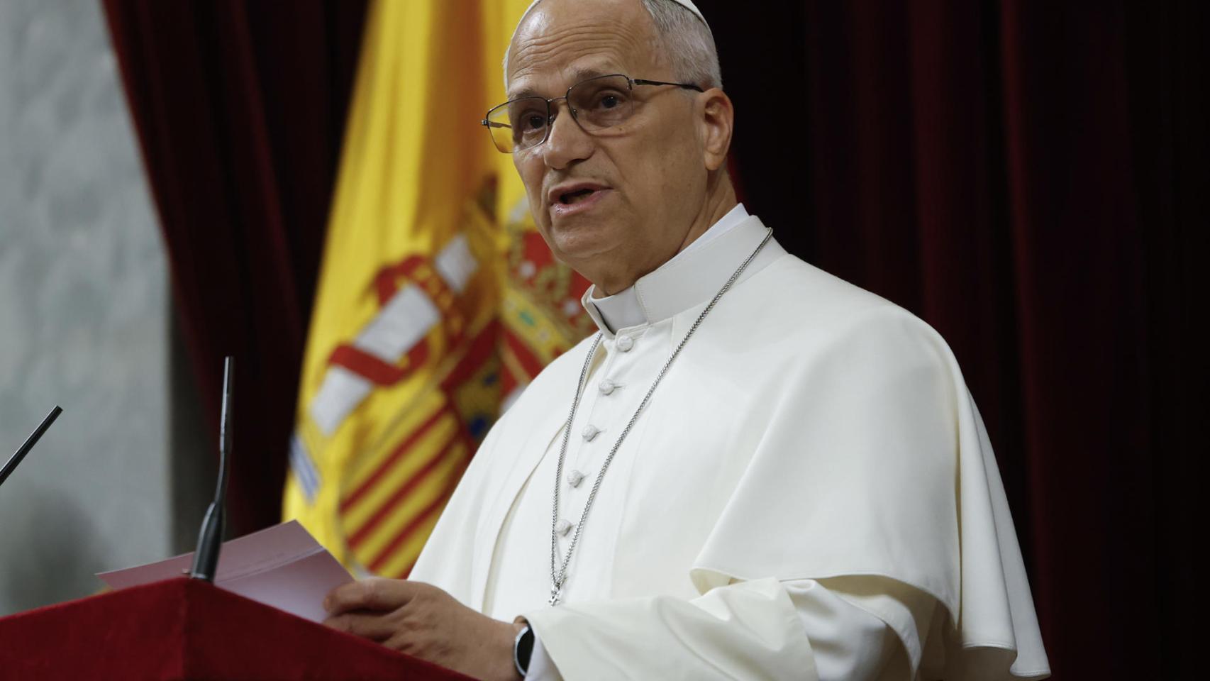 El papa León XIV pronuncia su discurso el hemiciclo del Congreso de los Diputados.