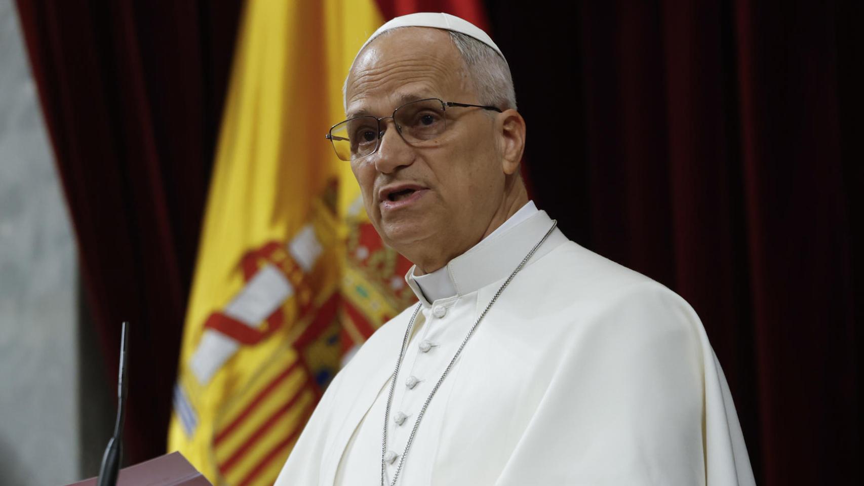 El papa León XIV pronuncia su discurso el hemiciclo del Congreso de los Diputados.