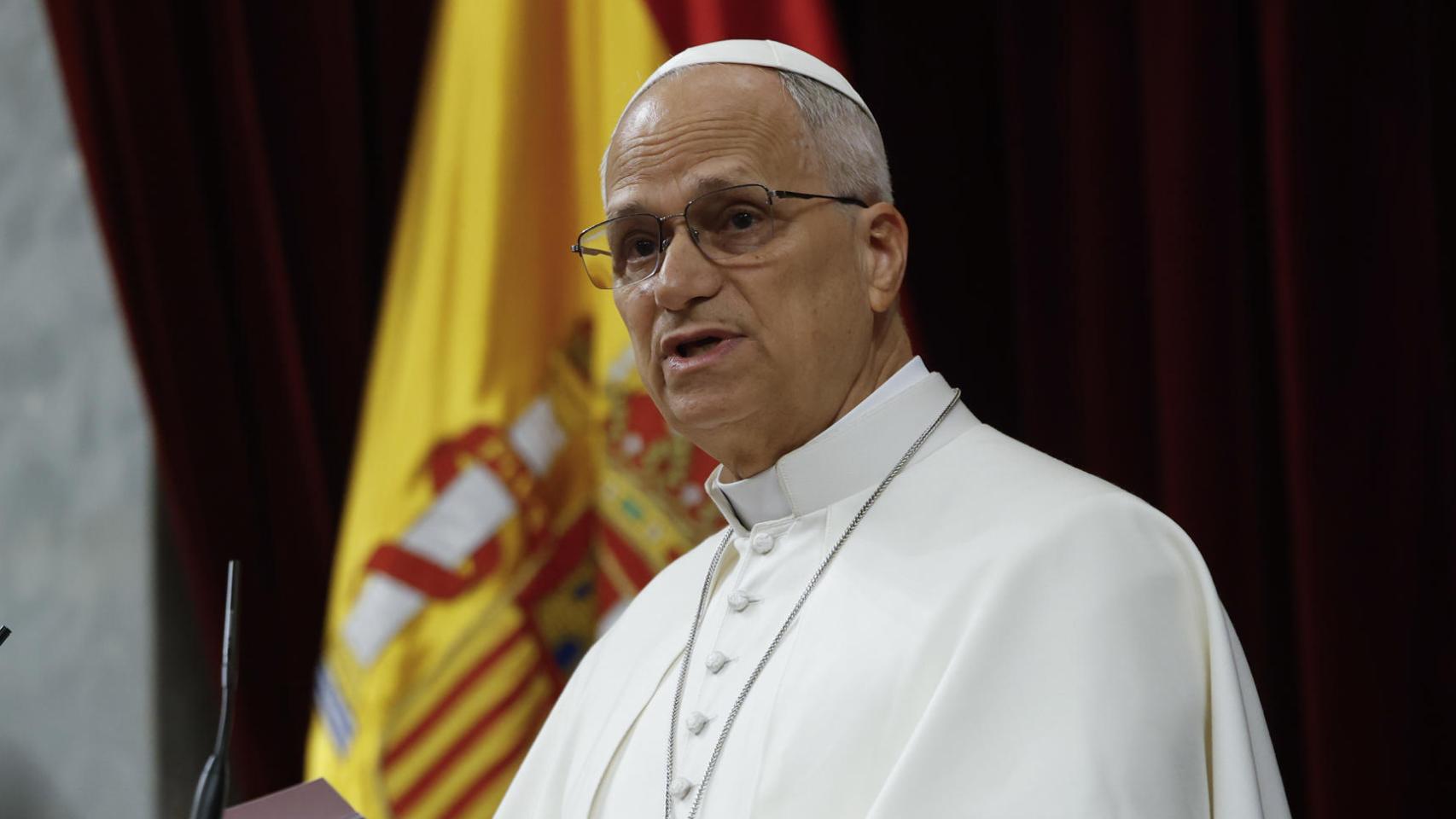 El papa León XIV pronuncia su discurso el hemiciclo del Congreso de los Diputados.