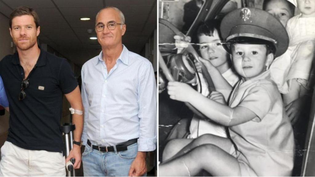 El doctor Ripoll junto al entonces futbolista del Real Madrid, Xabi Alonso, y al lado, una foto de su infancia, como Perico, en Jumilla.