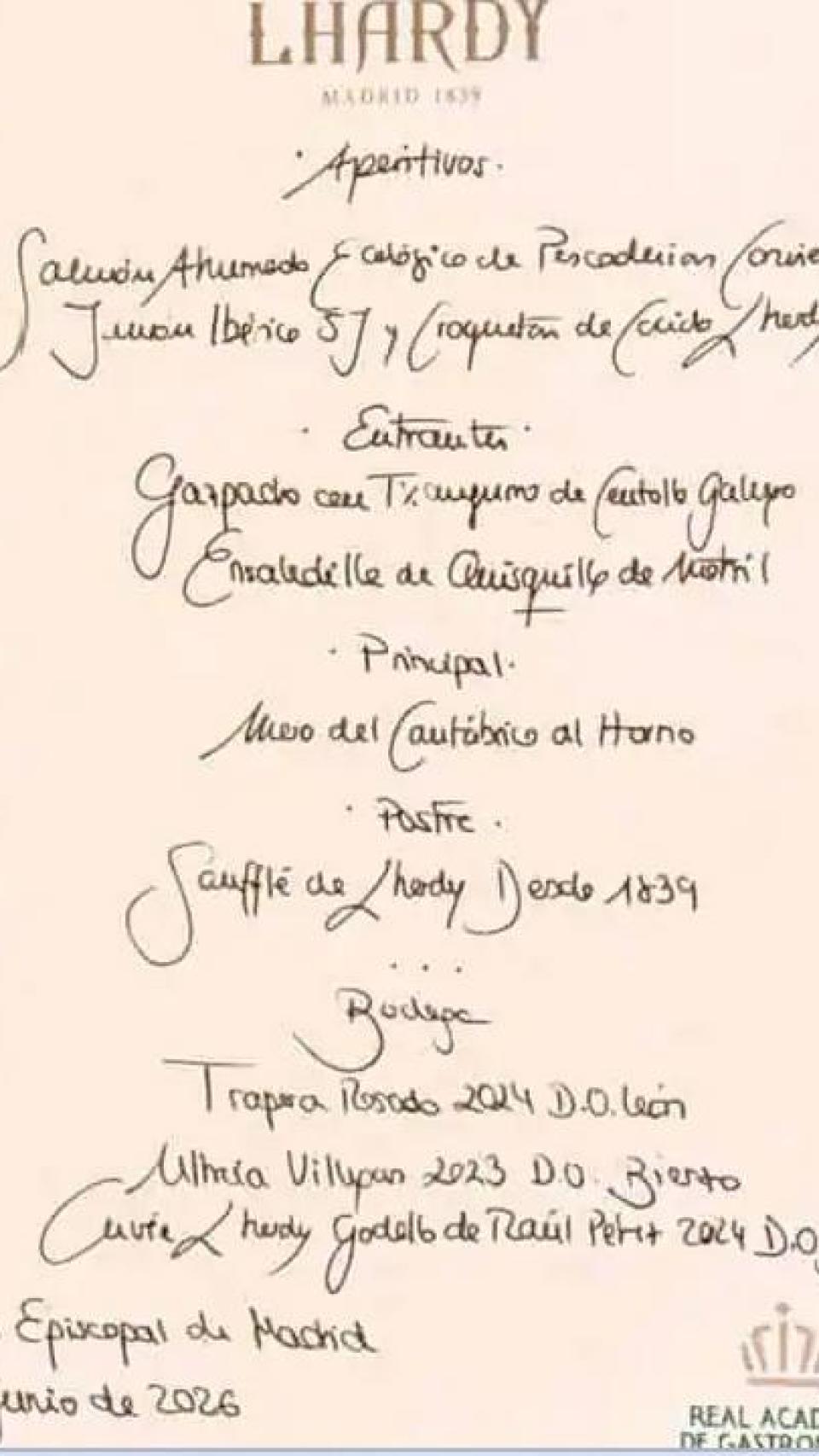 Menú de la cena