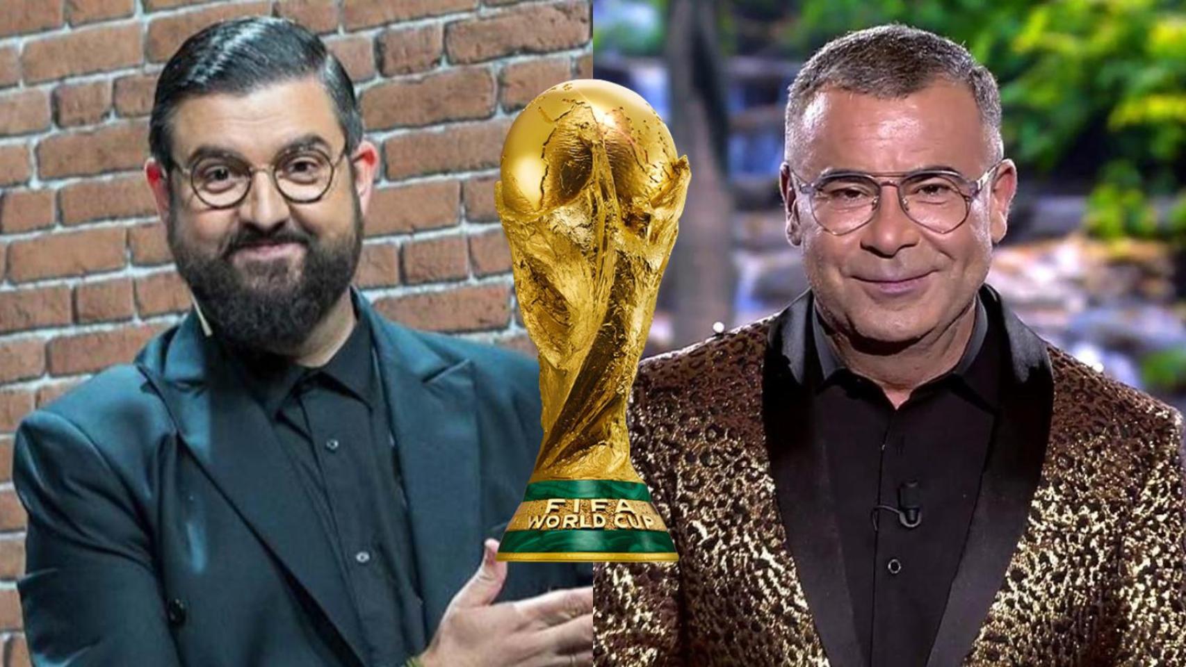 Manu Sánchez, la copa del Mundial y Jorge Javier Vázquez en una creatividad de BLUPER.