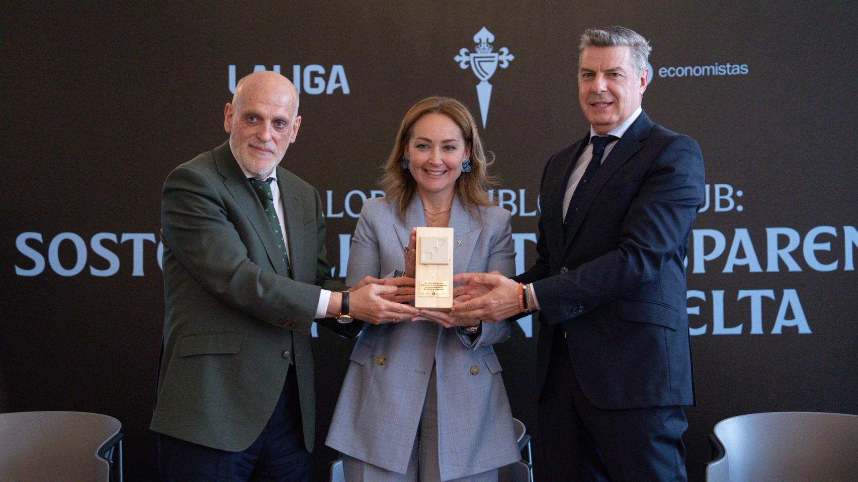 Javier Tebas, Marián Mouriño y Miguel Vázquez Taín