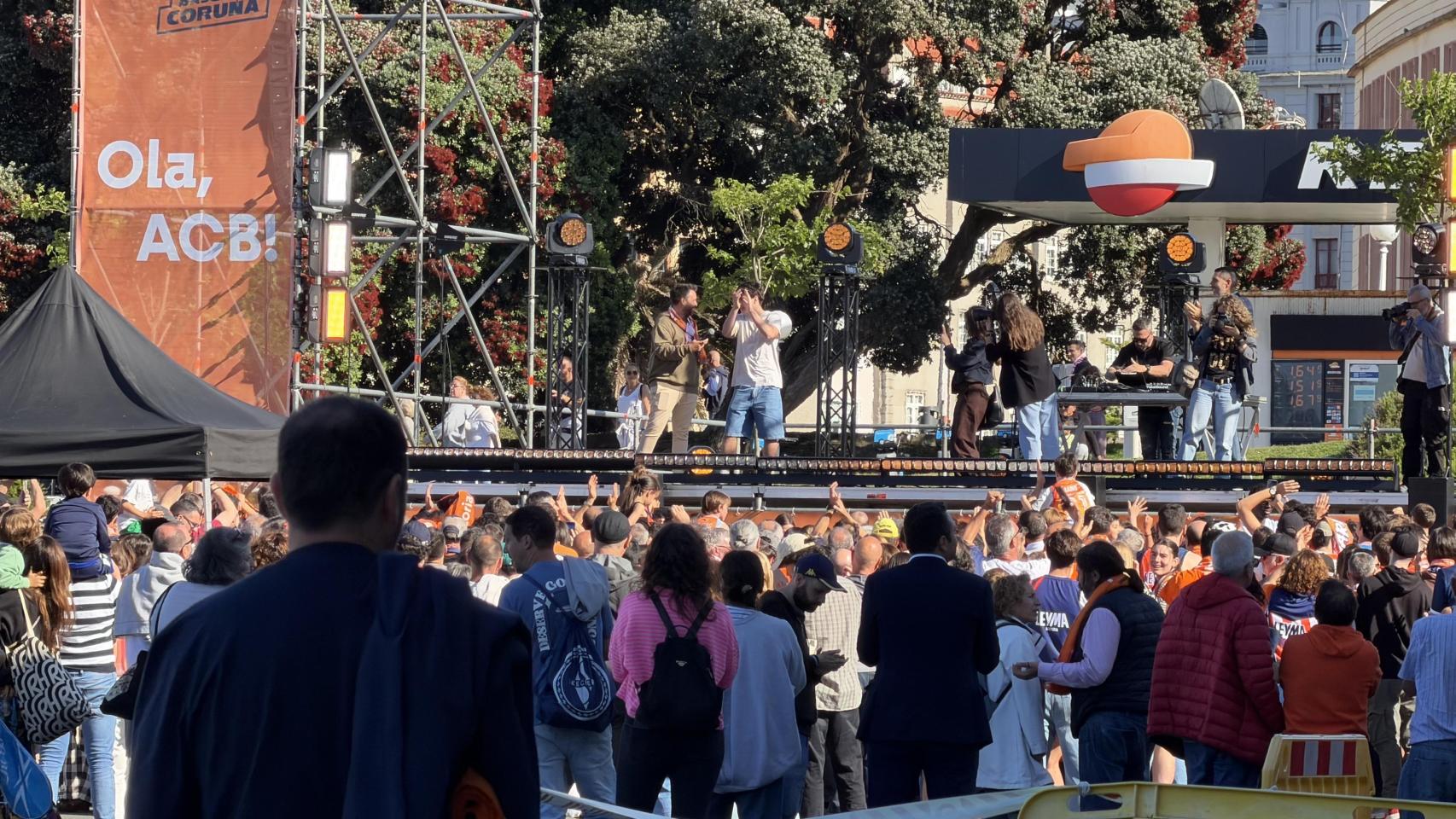 Celebración de Básquet Coruña este martes en Riazor