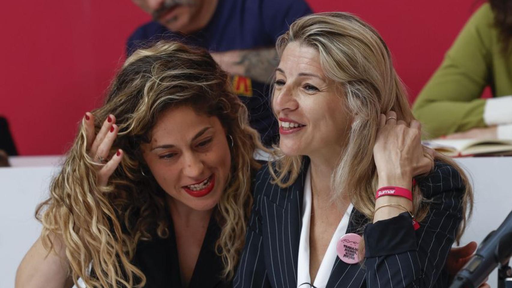 Lara Hernández y Yolanda Díaz en una reunión de coordinación de Sumar.