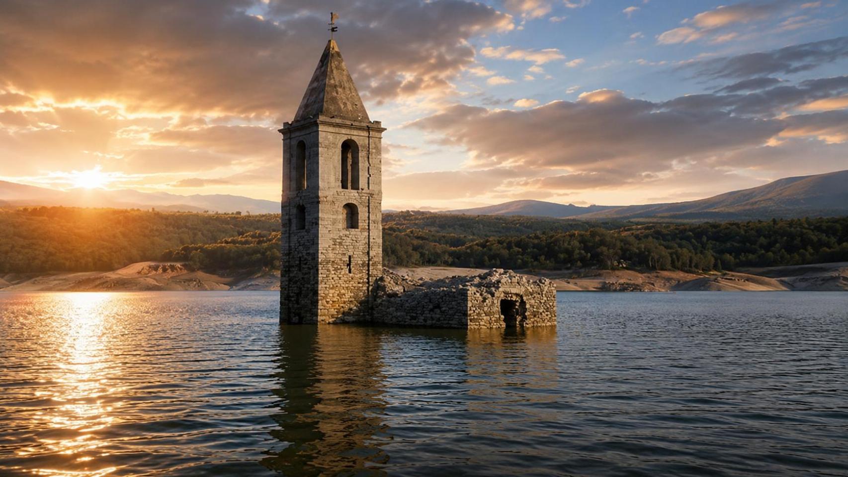 Sant Romà de Sau quedó completamente inundado en 1962 tras la construcción del embalse de Sau.