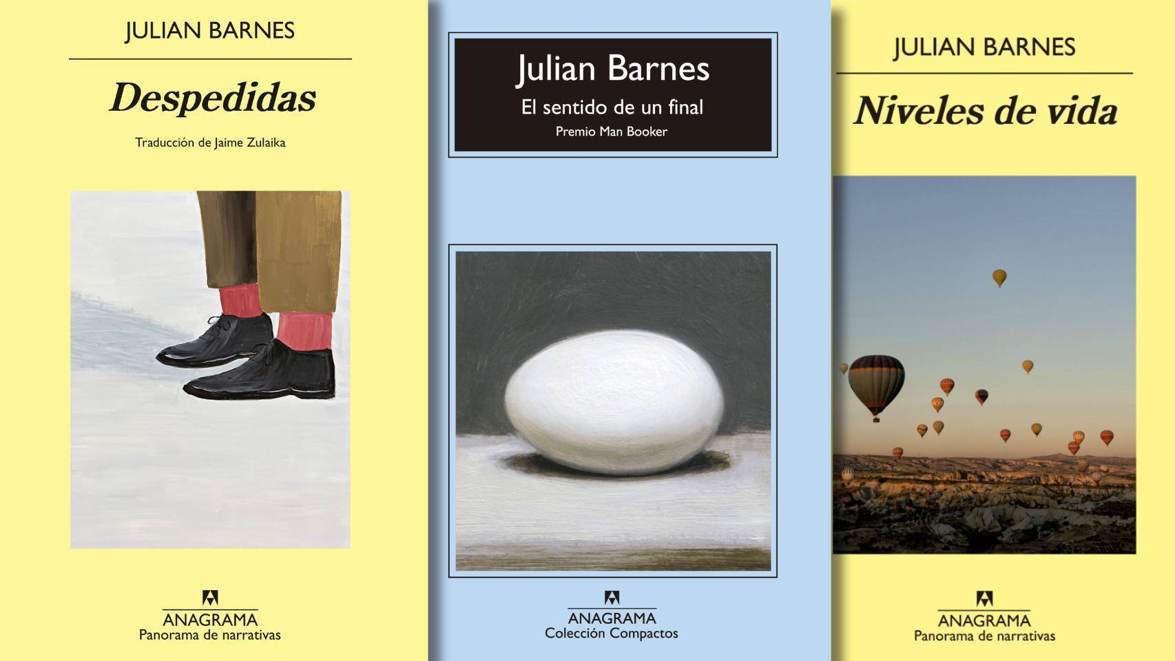 Cubiertas de los libros 'Despedidas', 'El sentido de un final' y 'Niveles de vida'