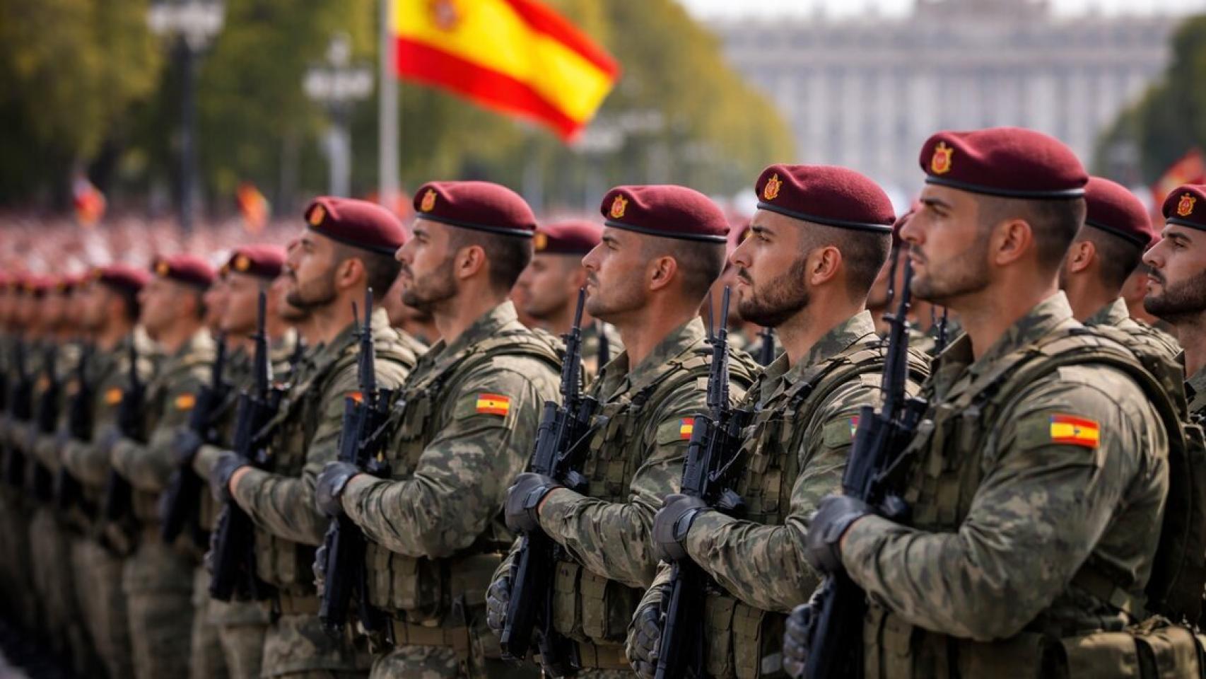 Militares españoles durante un desfile.
