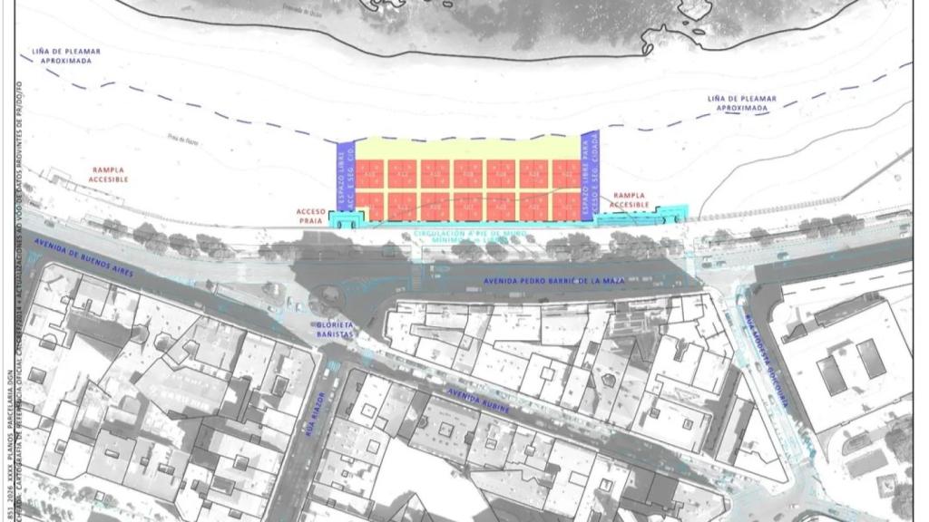 Plano del proyecto piloto de parcelas de San Juan 2026 en la playa de Riazor