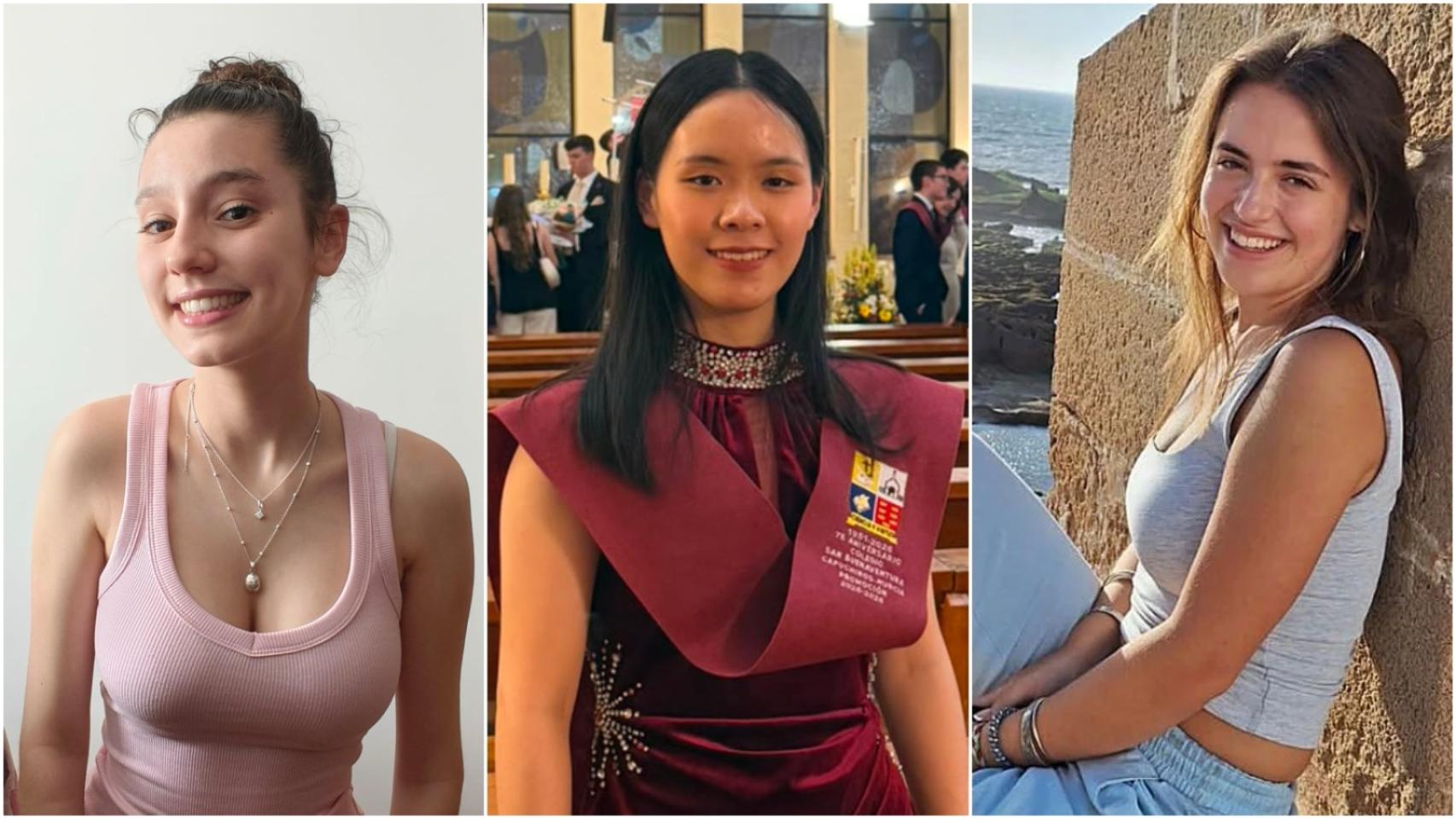 De derecha a izquierda: Elía Ortega, Ruiqi Jinzhang y Ayala Martínez, las tres alumnas con las mejores notas de la PAU 2026 de Navarra, Murcia y País Vasco.