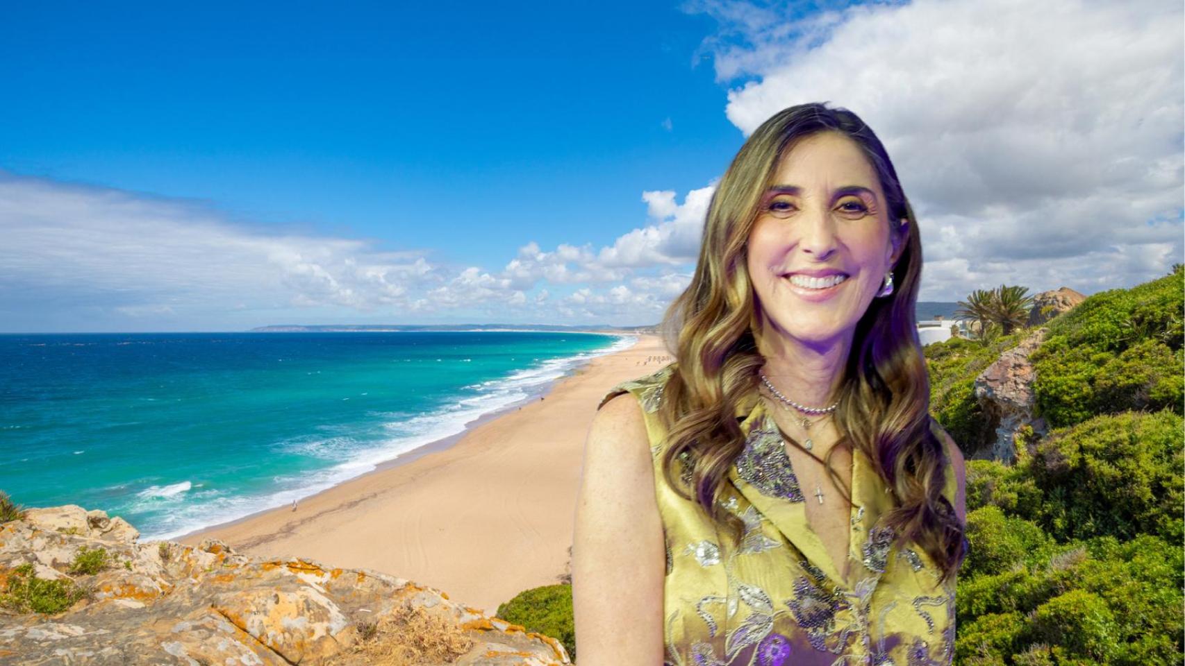 Paz Padilla y la playa de Atlanterra, en Zahara de los Atunes, en un montaje.